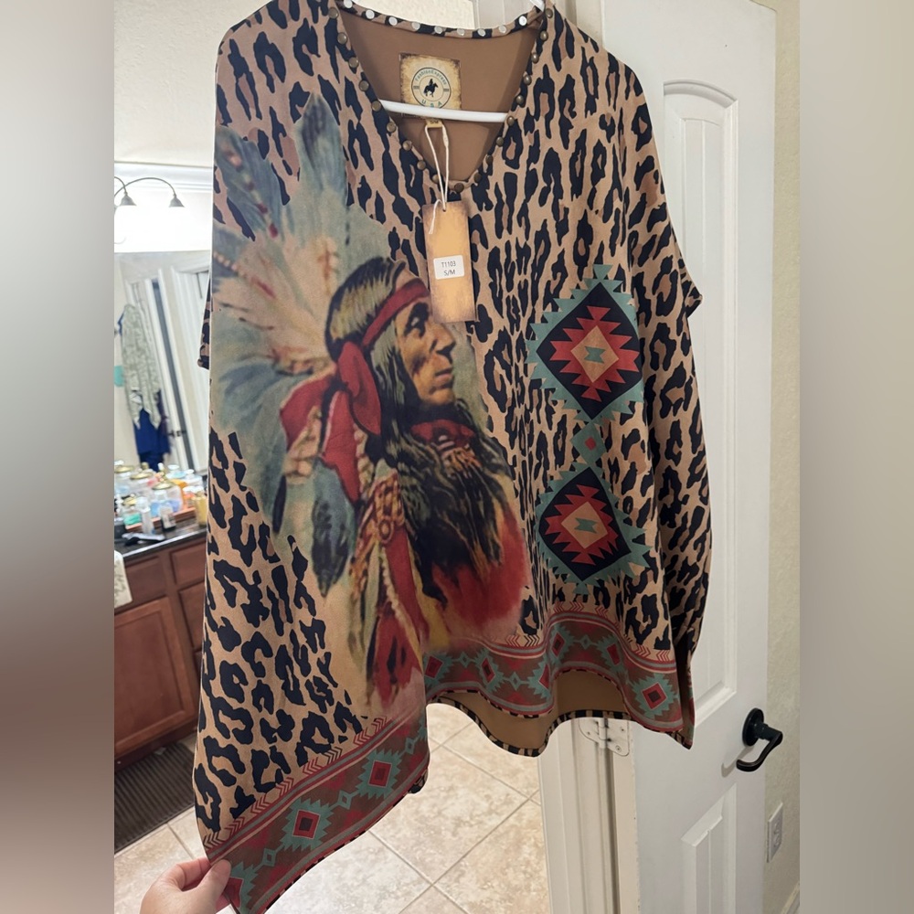 Leopard Print Tunic with Native American Design